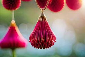 une rouge fleur pendaison de une collier. généré par ai photo