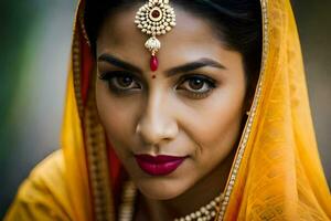 une magnifique Indien femme dans traditionnel tenue. généré par ai photo