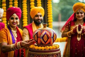 Indien mariage la cérémonie dans Delhi. généré par ai photo