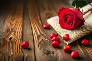 rouge Rose sur une en bois tableau. généré par ai photo