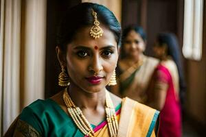 une magnifique Indien la mariée dans traditionnel tenue. généré par ai photo