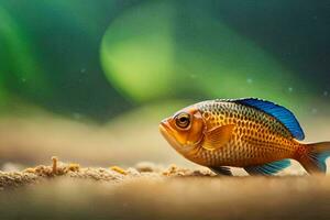 une petit poisson est permanent sur le sable. généré par ai photo