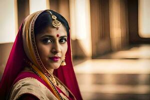 une magnifique Indien la mariée dans traditionnel tenue. généré par ai photo