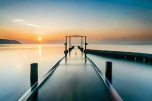 une longue exposition photo de une jetée dans le l'eau. généré par ai