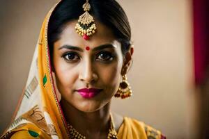 une magnifique Indien femme dans traditionnel tenue. généré par ai photo