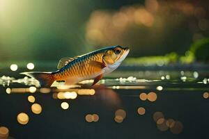 une poisson est flottant dans le l'eau avec une bokeh effet. généré par ai photo