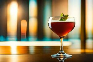 une verre de rouge boisson séance sur une tableau. généré par ai photo