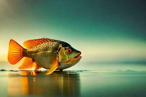 une poisson est nager dans le l'eau. généré par ai photo