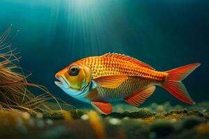 un Orange poisson nager dans le l'eau. généré par ai photo