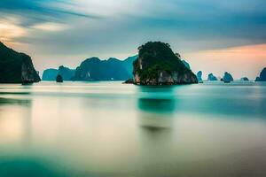 le mer et montagnes dans halong baie, vietnam. généré par ai photo