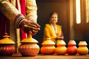 Indien mariage cérémonie. généré par ai photo