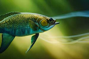 une poisson avec une longue queue nager dans le l'eau. généré par ai photo