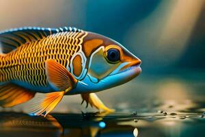 une poisson avec une Jaune et bleu corps. généré par ai photo