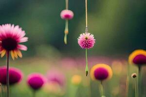 une fleur pendaison de une chaîne dans une champ. généré par ai photo