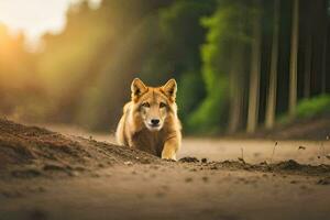 photo fond d'écran le forêt, chien, personne, le soleil, forêt, le forêt, le forêt. généré par ai