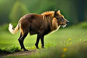 une marron animal est permanent dans le herbe. généré par ai photo