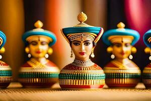 Indien miniature figurines sur une en bois tableau. généré par ai photo