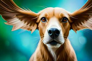 une chien avec ailes sur ses diriger. généré par ai photo