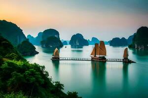 le célèbre Ha longue baie dans vietnam. généré par ai photo