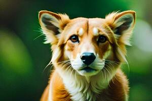 une chien avec longue cheveux permanent dans le herbe. généré par ai photo