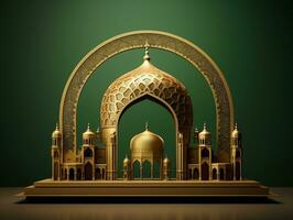 islamique podium dans vert et or génératif ai photo