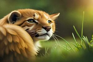 une numérique La peinture de une chat dans le herbe. généré par ai photo