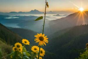 tournesols dans le montagnes. généré par ai photo