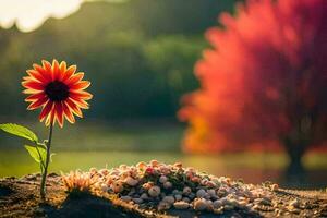 photo fond d'écran le ciel, nature, le soleil, le des arbres, le fleurs, le tournesol. généré par ai