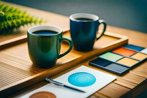 café et peindre sur une plateau. généré par ai photo