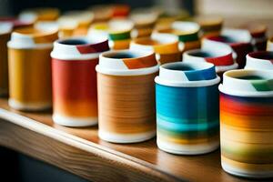 coloré café tasses sur une tableau. généré par ai photo