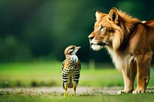 le Lion et le oiseau. généré par ai photo