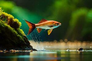 une poisson sauter en dehors de le l'eau. généré par ai photo