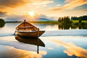 une bateau sur le lac. généré par ai photo