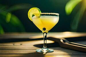 une cocktail avec citron vert et une tranche de chaux. généré par ai photo