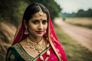 une magnifique Indien femme dans traditionnel tenue. généré par ai photo