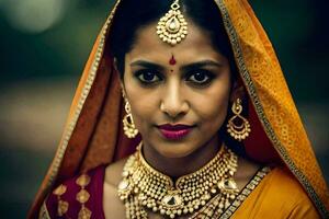 une magnifique Indien femme portant traditionnel bijoux. généré par ai photo