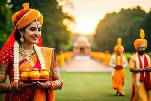 Indien mariage la cérémonie dans Delhi. généré par ai photo