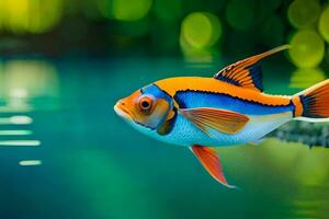 une poisson avec orange, bleu et blanc rayures. généré par ai photo