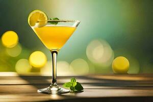 une cocktail avec citron et menthe sur une en bois tableau. généré par ai photo