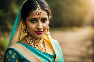 une magnifique Indien femme dans traditionnel tenue. généré par ai photo