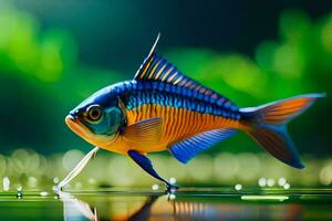 une poisson avec bleu et Orange rayures sur ses corps. généré par ai photo