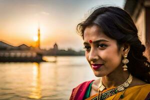 une magnifique Indien femme dans traditionnel vêtements. généré par ai photo