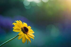 une Célibataire Jaune fleur dans le Soleil avec flou Contexte. généré par ai photo