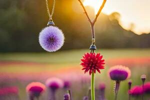 une fleur et une Collier pendaison de une arbre. généré par ai photo