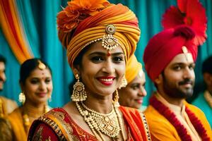 une la mariée dans traditionnel Indien tenue. généré par ai photo