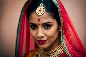 une magnifique Indien la mariée dans traditionnel tenue. généré par ai photo