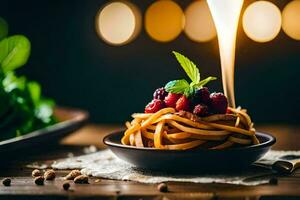 spaghetti avec baies et menthe feuilles. généré par ai photo