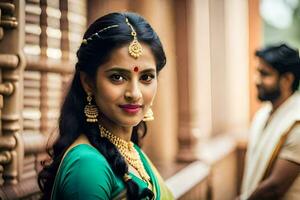 une magnifique Indien la mariée dans traditionnel tenue. généré par ai photo