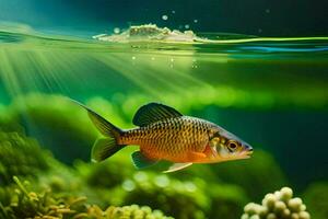 une poisson nager dans le l'eau avec algues. généré par ai photo