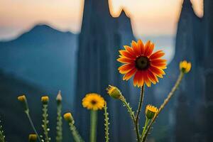 tournesol, montagne, Montagne gamme, Montagne gamme, montagne, Montagne gamme, montagne, Montagne. généré par ai photo